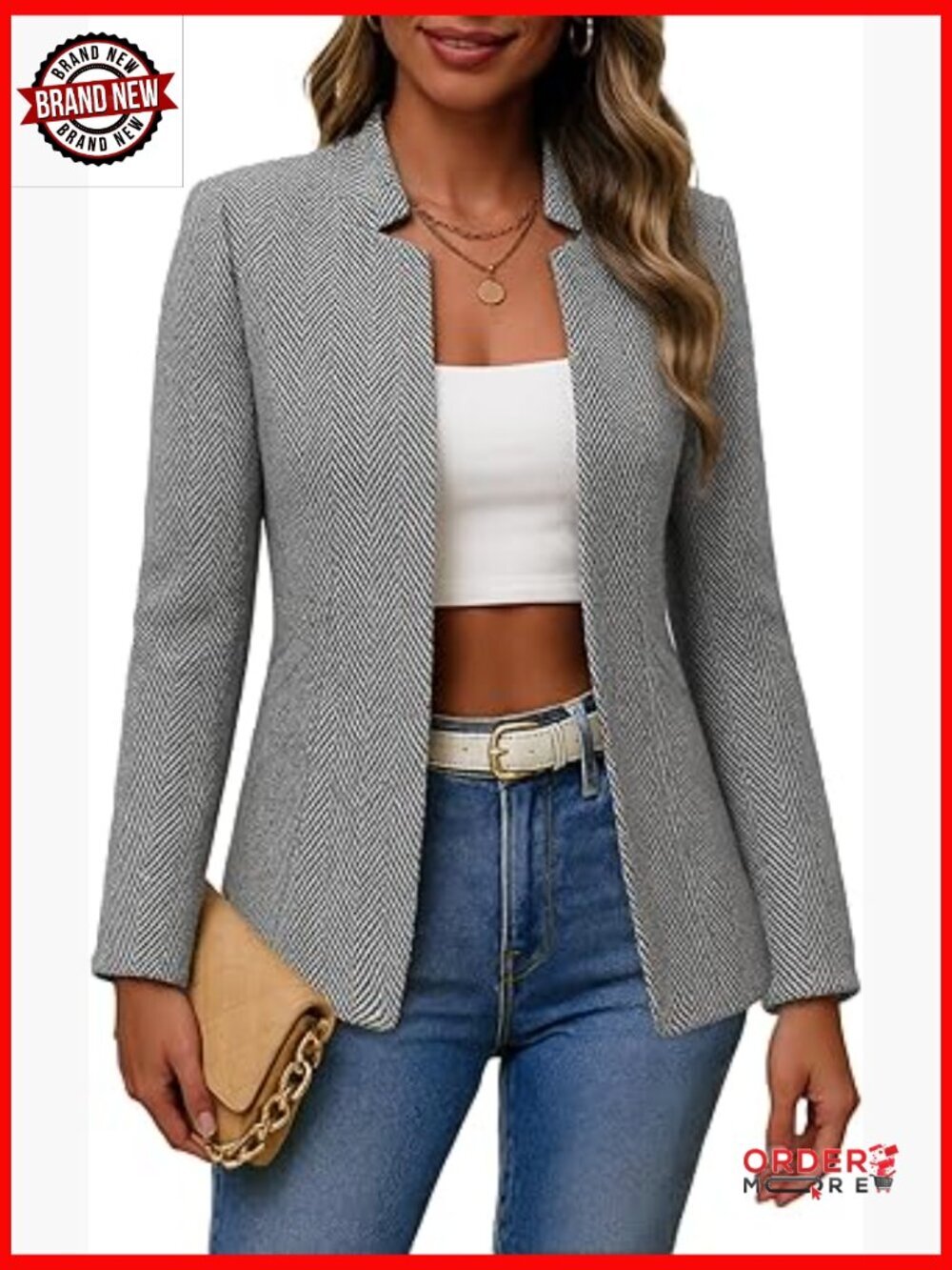 Lightweight Plaid Tweed Blazer - Stand Collar Casual Office Jacket